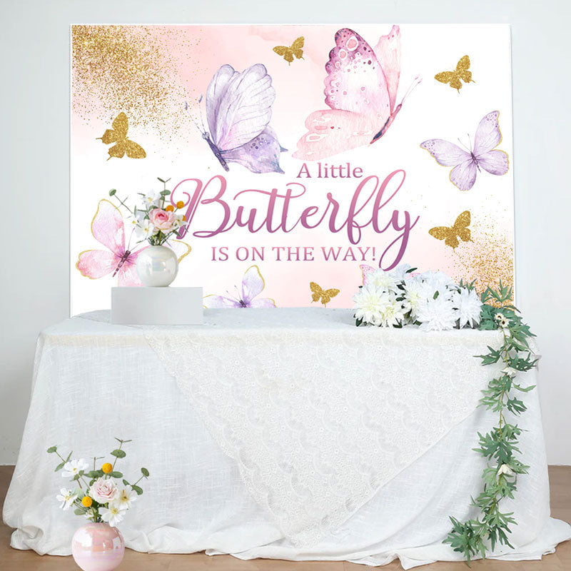 Aperturee - Sweet Flying Butterfly Baby Girl Shower Backdrop