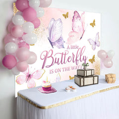 Aperturee - Sweet Flying Butterfly Baby Girl Shower Backdrop