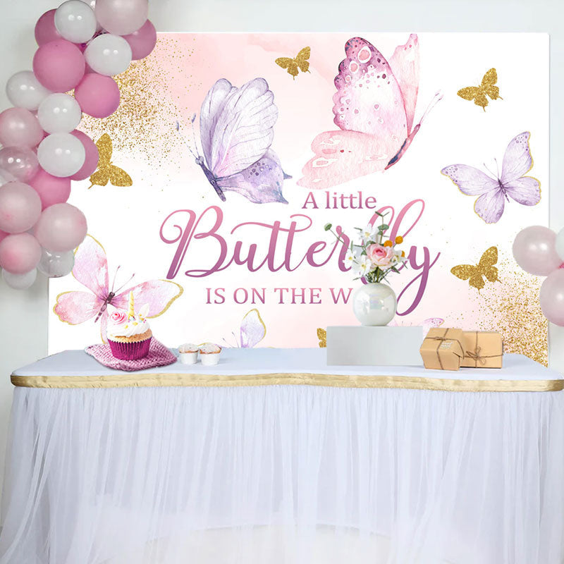 Aperturee - Sweet Flying Butterfly Baby Girl Shower Backdrop