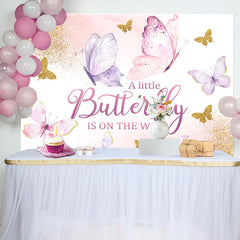 Aperturee - Sweet Flying Butterfly Baby Girl Shower Backdrop