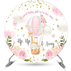 Aperturee - Sweet Girl Animals Floral Round Baby Shower Backdrop