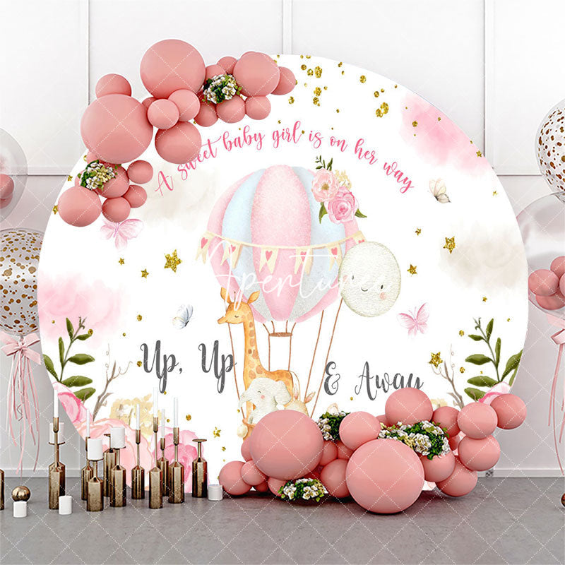 Aperturee - Sweet Girl Animals Floral Round Baby Shower Backdrop