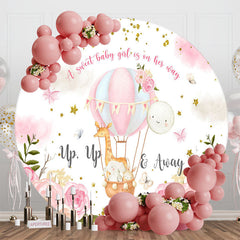 Aperturee - Sweet Girl Animals Floral Round Baby Shower Backdrop