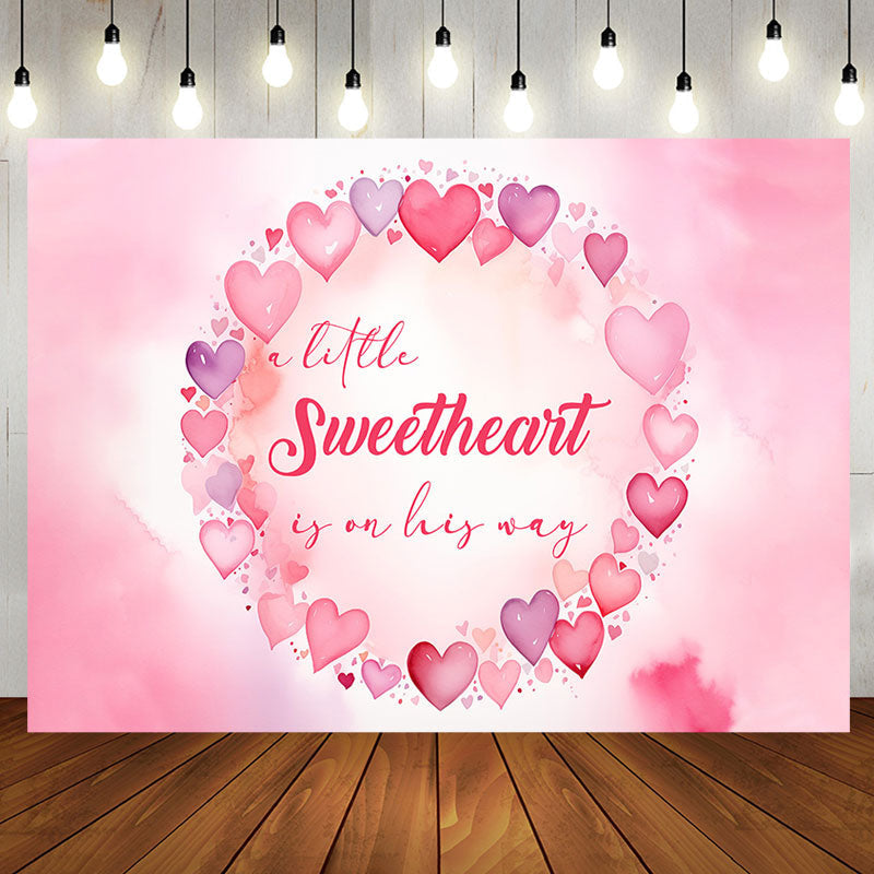 Aperturee - Sweet Hearts Watercolor Pink Baby Shower Backdrop