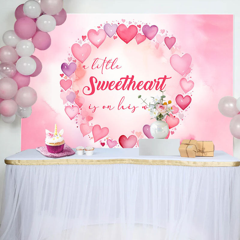 Aperturee - Sweet Hearts Watercolor Pink Baby Shower Backdrop