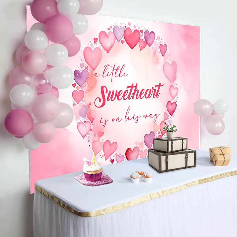 Aperturee - Sweet Hearts Watercolor Pink Baby Shower Backdrop