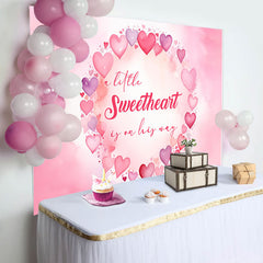 Aperturee - Sweet Hearts Watercolor Pink Baby Shower Backdrop