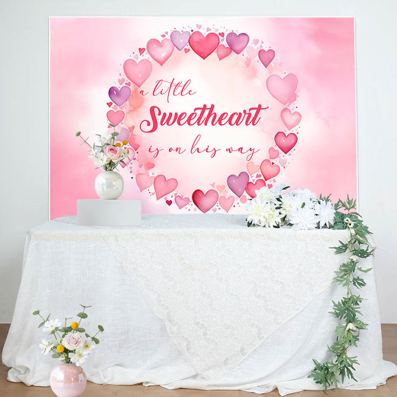 Aperturee - Sweet Hearts Watercolor Pink Baby Shower Backdrop