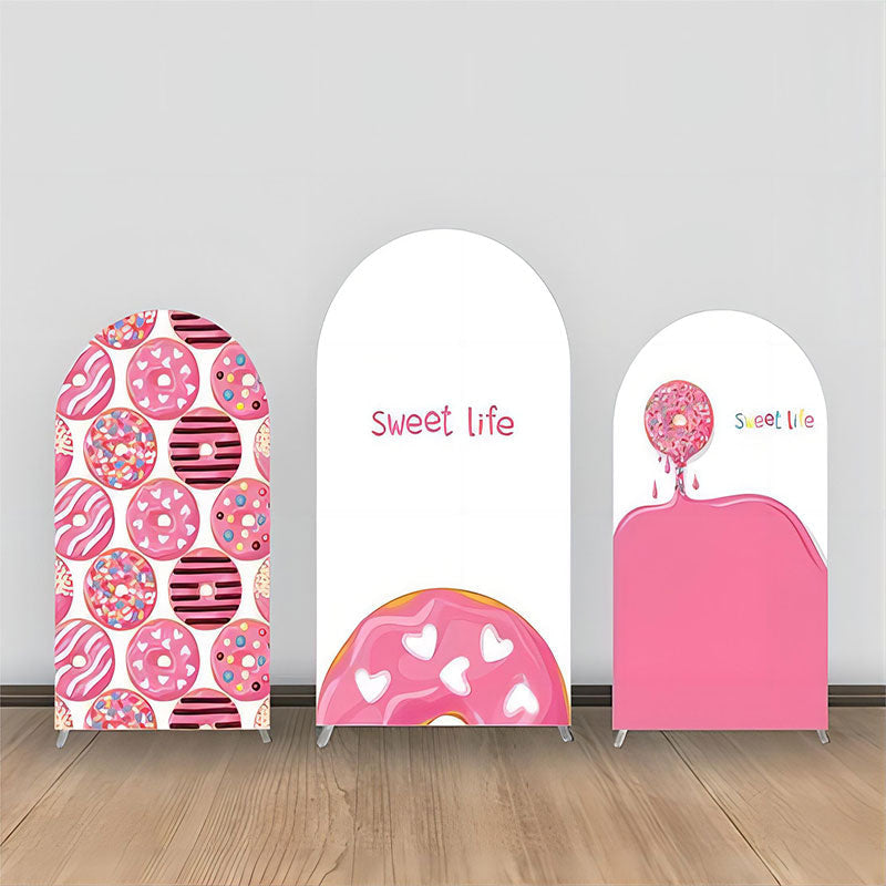 Aperturee - Sweet Life Pink White Donuts Cream Arch Backdrop Kit