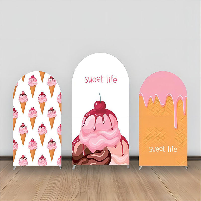 Aperturee - Sweet Life Pink White Ice Cream Arch Backdrop Kit