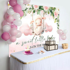 Aperturee - Sweet Little Baby Floral Sheep Shower Backdrop