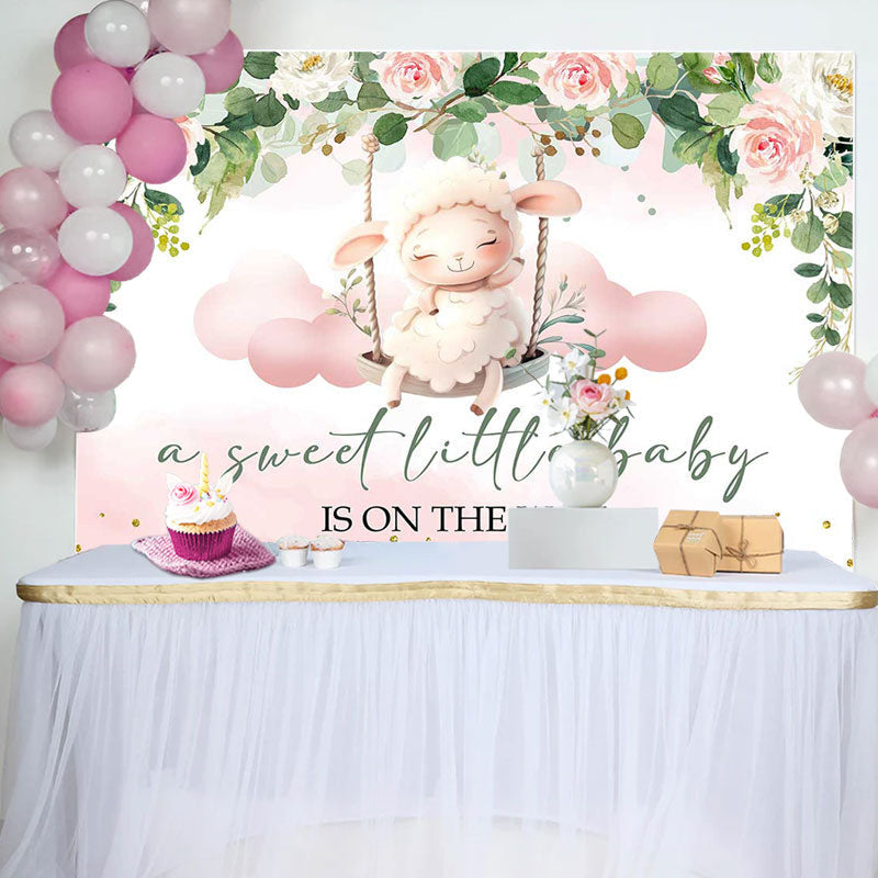 Aperturee - Sweet Little Baby Floral Sheep Shower Backdrop