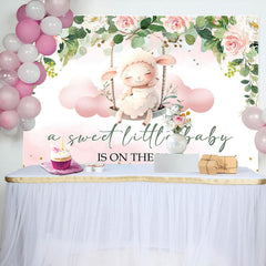 Aperturee - Sweet Little Baby Floral Sheep Shower Backdrop