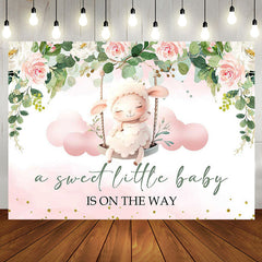 Aperturee - Sweet Little Baby Floral Sheep Shower Backdrop