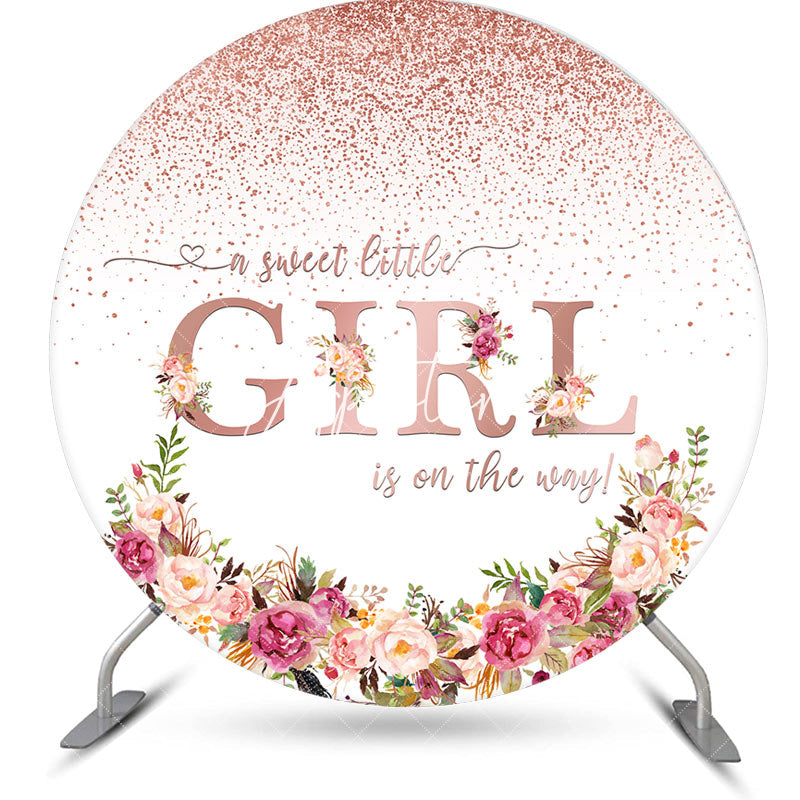 Aperturee - Sweet Little Girl Floral Round Baby Shower Backdrop