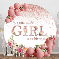 Aperturee - Sweet Little Girl Floral Round Baby Shower Backdrop