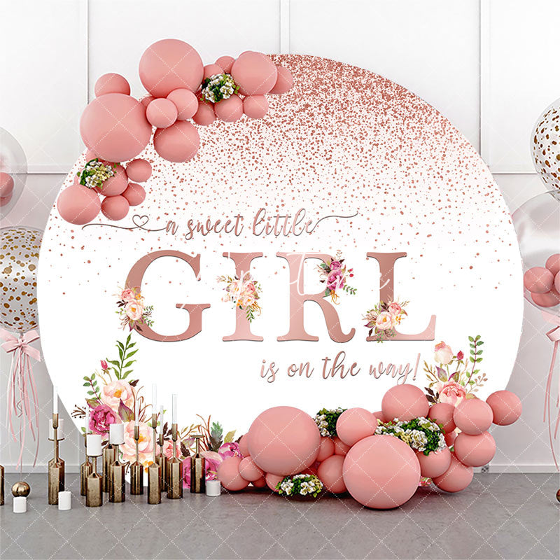 Aperturee - Sweet Little Girl Floral Round Baby Shower Backdrop