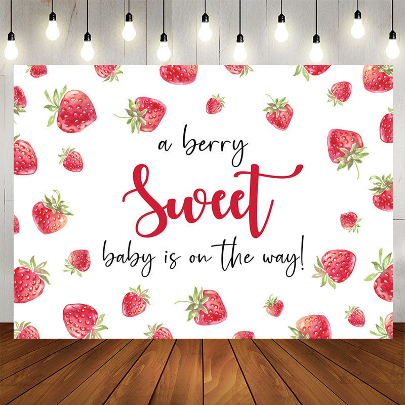 Aperturee - Sweet On The Way Strawberry White Baby Shower Backdrop