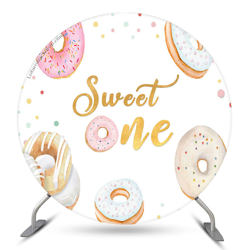 Aperturee Sweet One Donut White Circle 1st Birthday Backdrop