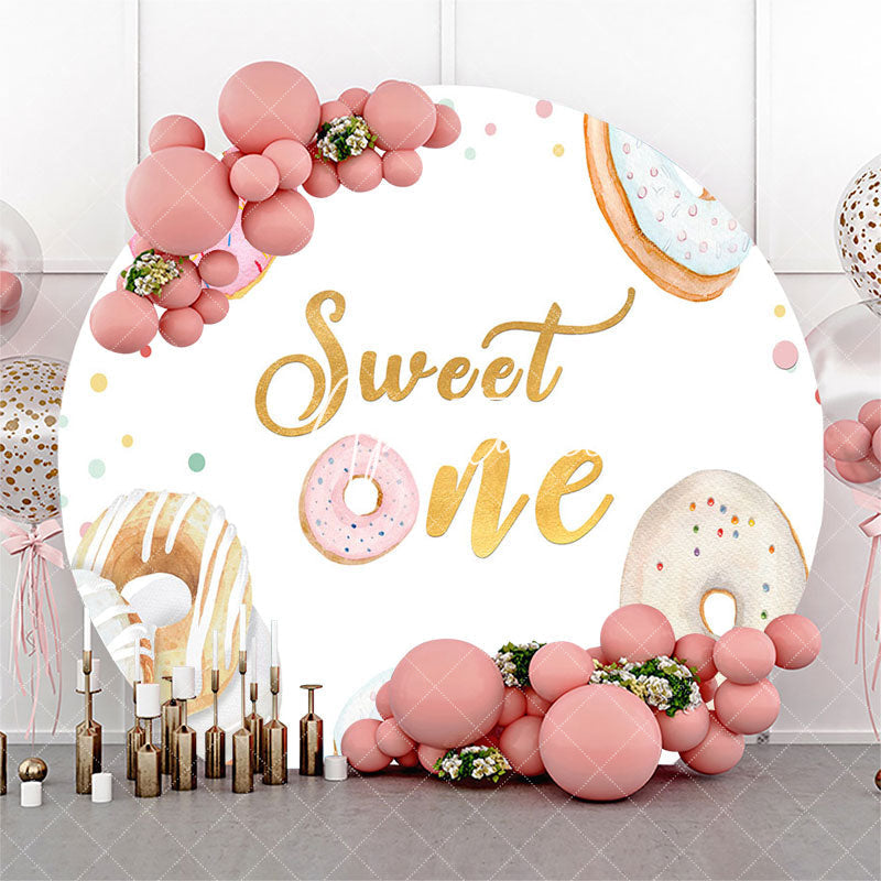 Aperturee Sweet One Donut White Circle 1st Birthday Backdrop