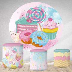 Aperturee Sweet Pink Candy And Cake Round Birthday Party Backdrop