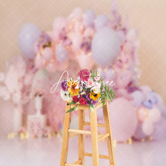 Aperturee - Sweet Pink Floral Butterfly Light Cake Smash Backdrop