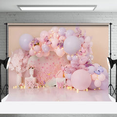 Aperturee - Sweet Pink Floral Butterfly Light Cake Smash Backdrop