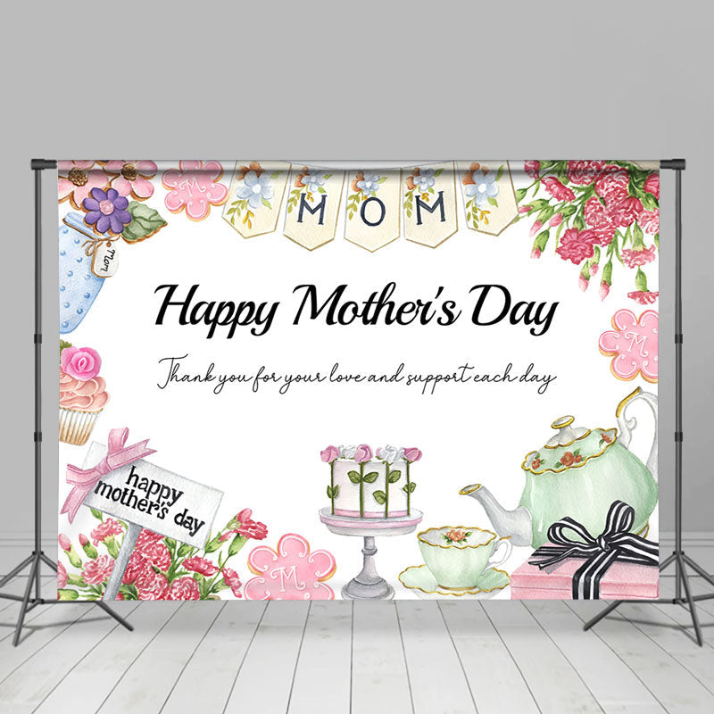 Aperturee - Sweet Pink Floral Cake Tea Pot Mothers Day Backdrop