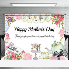 Aperturee - Sweet Pink Floral Cake Tea Pot Mothers Day Backdrop