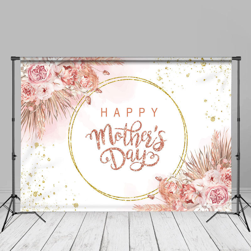 Aperturee - Sweet Pink Flowers Glitter Mothers Day Photo Backdrop