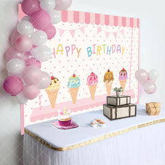 Aperturee - Sweet Pink Icecream Shop Dots Happy Birthday Backdrop