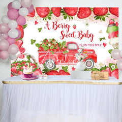 Aperturee - Sweet Red Strawberry Truck Baby Shower Backdrop