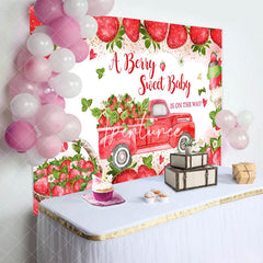 Aperturee - Sweet Red Strawberry Truck Baby Shower Backdrop