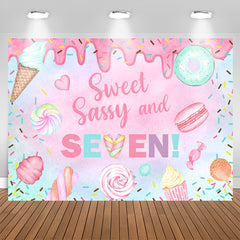 Aperturee - Sweet Sassy Dessert 7th Birthday Backdrop For Girl