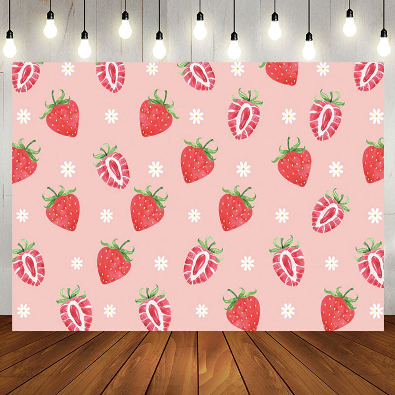 Aperturee - Sweet Strawberry Pink Flower Girl Party Backdrop