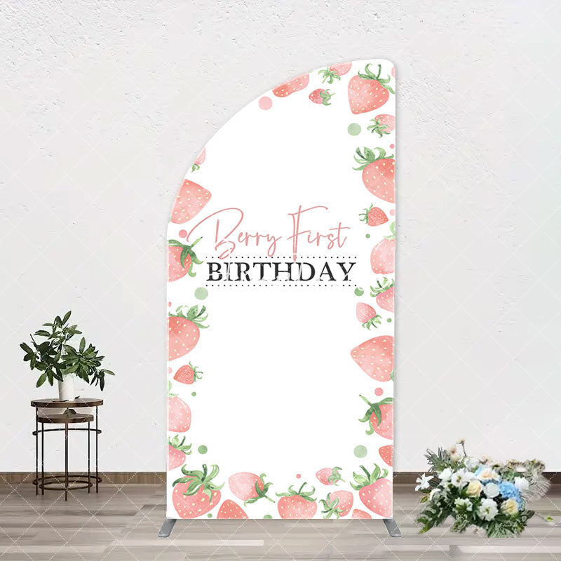 Aperturee - Sweet Strawberry White Arcb 1st Birthday Backdrop