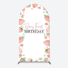 Aperturee - Sweet Strawberry White Arcb 1st Birthday Backdrop