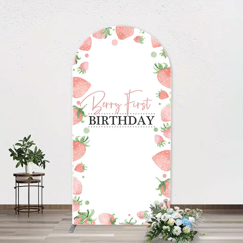 Aperturee - Sweet Strawberry White Arcb 1st Birthday Backdrop