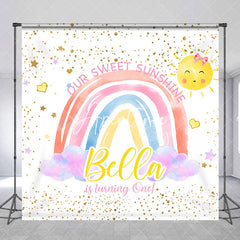 Aperturee - Sweet Sunshine Rainbow Turning One Custom Birthday Backdrop