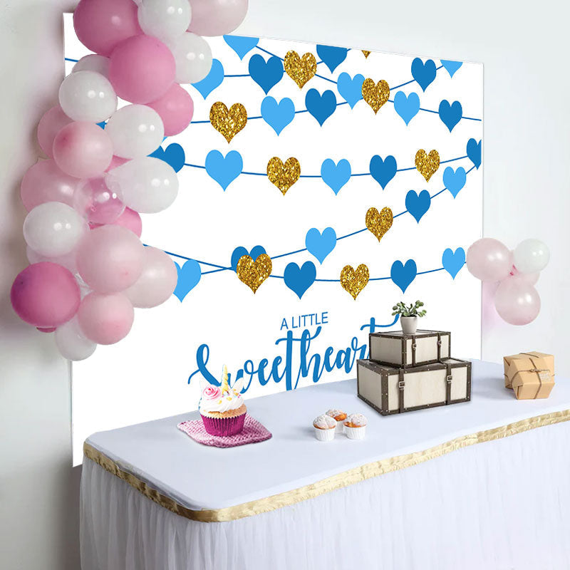 Aperturee - Sweetheart Blue Hearts Boys Baby Shower Backdrop