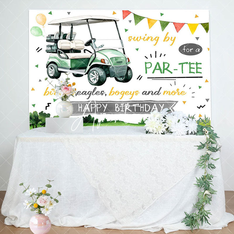 Aperturee - Swing By Green Golf Cart Field Backdrop For Birthday