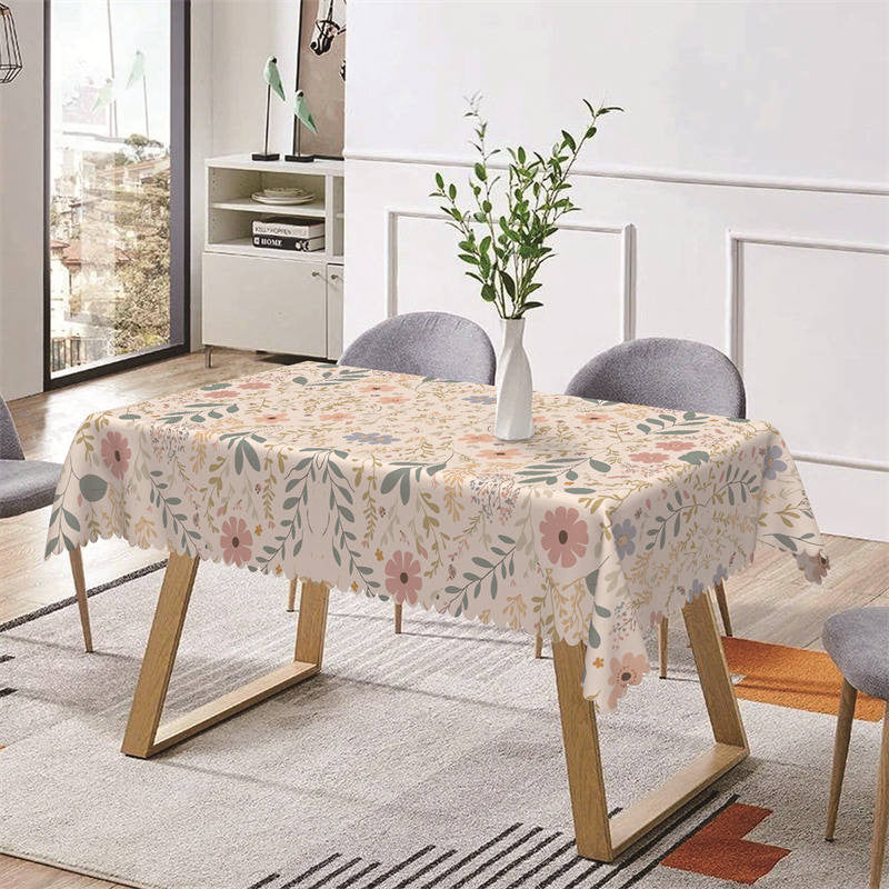 Aperturee - Symmetrical Flowers Leaves Boho Rectangle Tablecloth