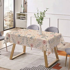 Aperturee - Symmetrical Flowers Leaves Boho Rectangle Tablecloth