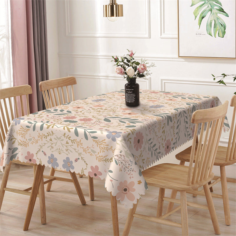 Aperturee - Symmetrical Flowers Leaves Boho Rectangle Tablecloth