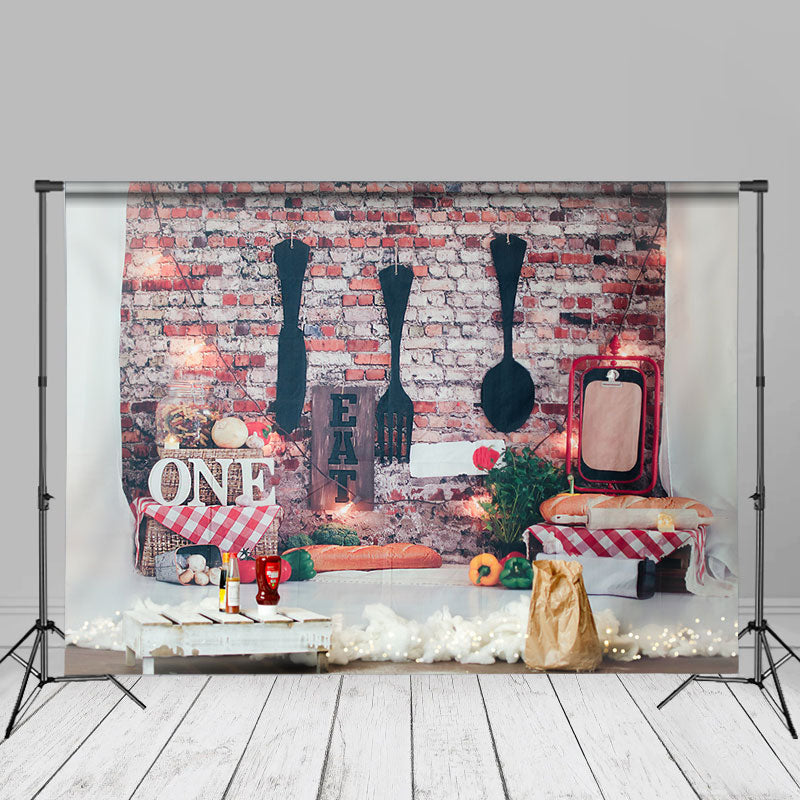 Aperturee - Tablewares Eat Brick Wall 1St Birthday Photo Backdrop