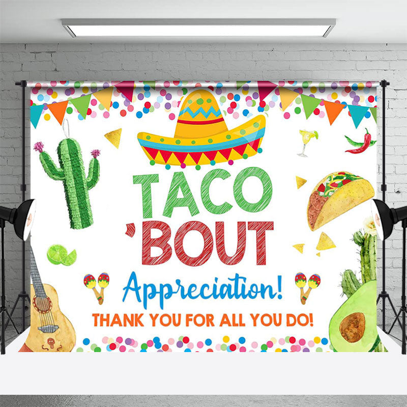 Aperturee - Taco Bout Hat Guitar Dot Cactus Thank You Backdrop