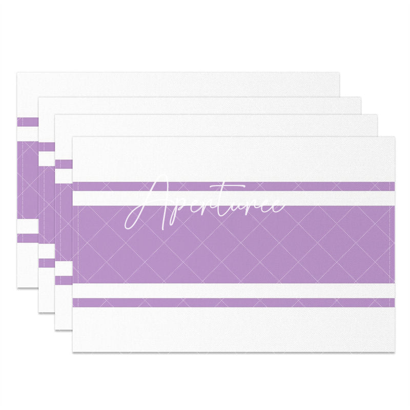 Aperturee - Taro Purple White Lines Rectangle Set Of 4 Placemats