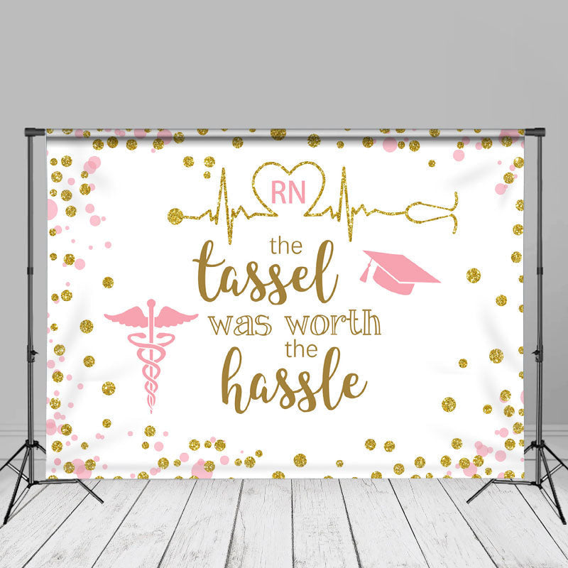 Aperturee - Tassel Worth Hassle Gold Glitter RN Grad Photo Backdrop