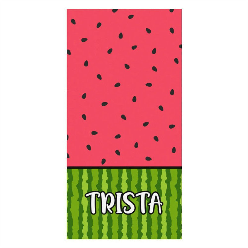 Aperturee - Tasty Green Red Summer Watermelon Custom Beach Towel