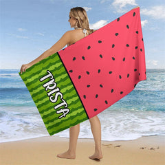 Aperturee - Tasty Green Red Summer Watermelon Custom Beach Towel